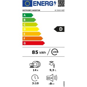 Lave-vaisselle tout encastrable HOTPOINT HI5030WEF - 14 couverts - Induction - L60cm - 43 dB - tiroir a couverts