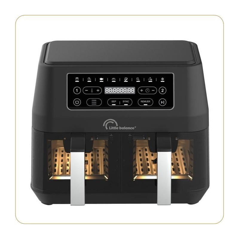 Friteuse sans huile LITTLE BALANCE - Crousty Light Duo - Double cuve 9L - Jusqu'a 1,8kg de frites - 9 programmes de cuisson - 24