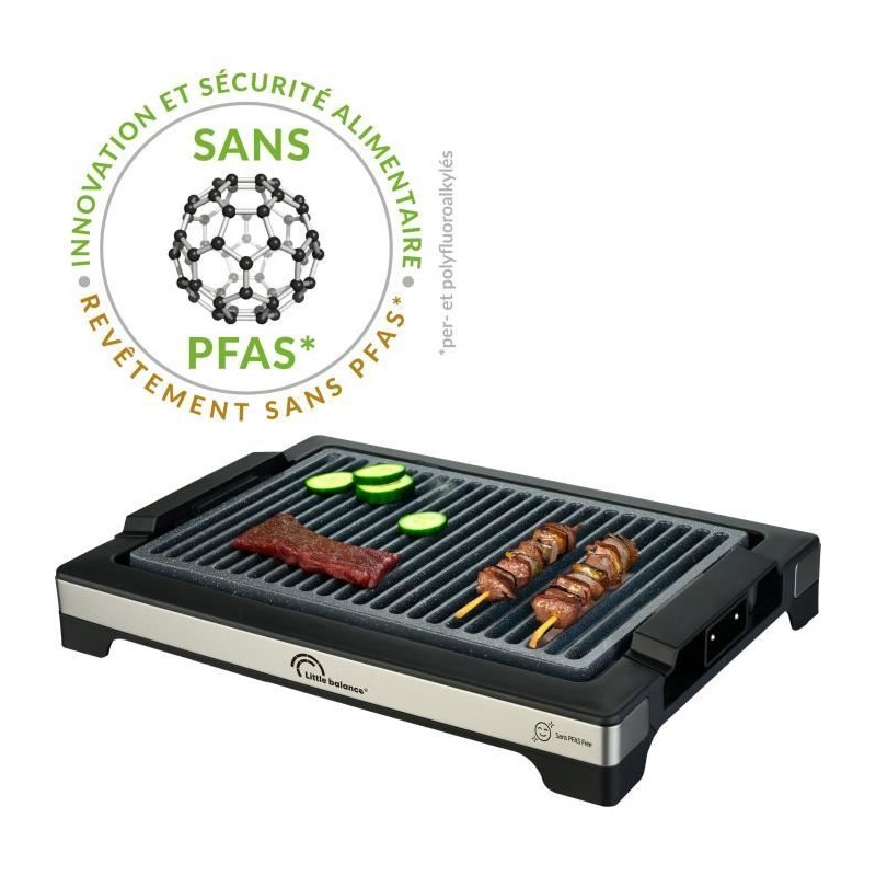 LITTLE BALANCE Electric Barbecue - Easy Nopifas - Cooking surface 38 x 25 cm - PFAS-free microceramic coating - 2000W