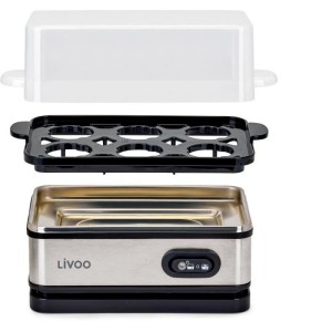 Cuiseur a oeufs - LIVOO - DOC290 - 400W - 6 oeufs - Acier inoxydable - Maintien au chaud - Support a oeufs, couvercle et verre d