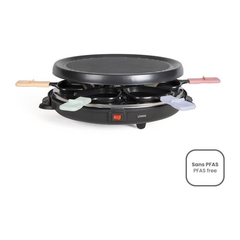 Raclettegerät für 6 Personen - LIVOO - DOC207P - 800 W - 6 Personen - Abnehmbare Grilltür - 6 Spatel und 6 Fonduetöpfe