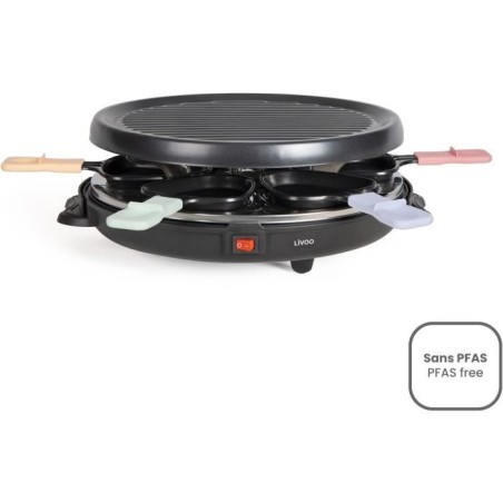Raclettegerät für 6 Personen - LIVOO - DOC207P - 800 W - 6 Personen - Abnehmbare Grilltür - 6 Spatel und 6 Fonduetöpfe