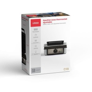 Gaufrier avec thermostat ajustable - LIVOO - DOP206 - 1200W - 2 gaufres - Antiadhésif - Surface 14,5 x 17,5 cm - Témoins lumin