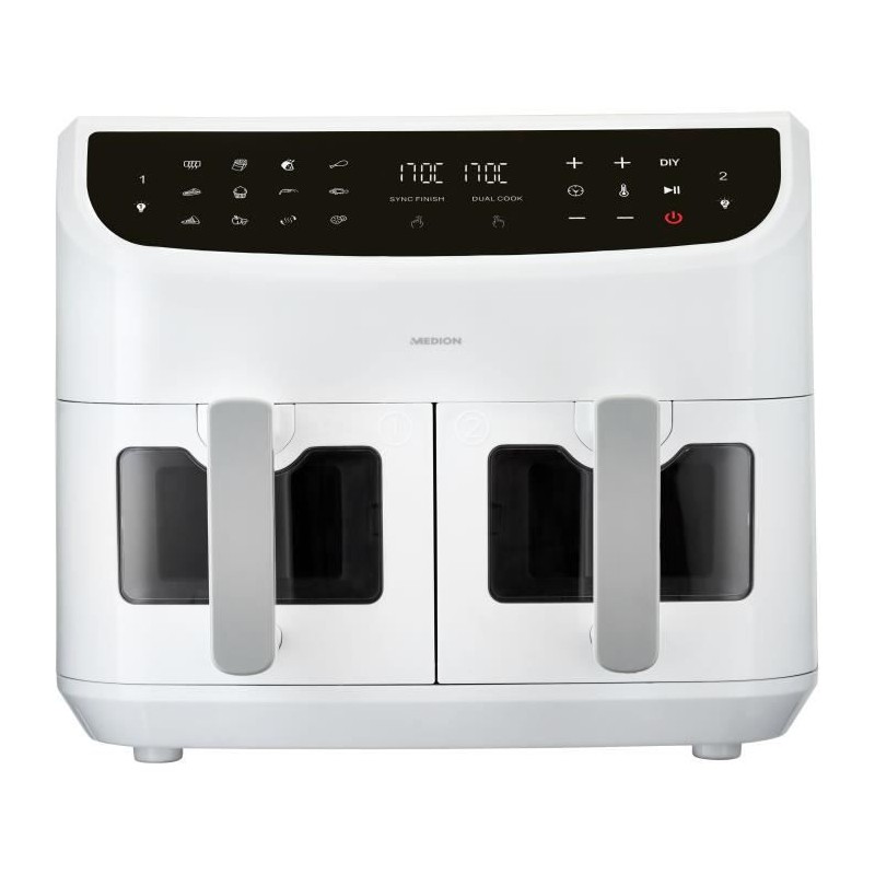Heißluftfritteuse - MEDION - P20 XXL Twin - 2600 W - 2 Körbe - 9 Programme - Weiß