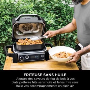 NINJA Elektrogrill und Räucherofen – Woodfire – OG701EU – Grill, Räucherofen und Heißluftfritteuse – Antihaftbeschich