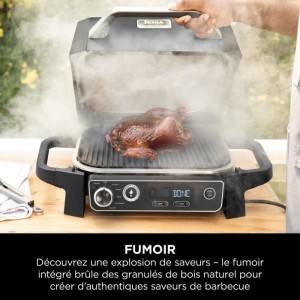 NINJA Elektrogrill und Räucherofen – Woodfire – OG701EU – Grill, Räucherofen und Heißluftfritteuse – Antihaftbeschich