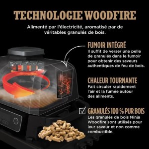 NINJA Elektrogrill und Räucherofen – Woodfire – OG701EU – Grill, Räucherofen und Heißluftfritteuse – Antihaftbeschich