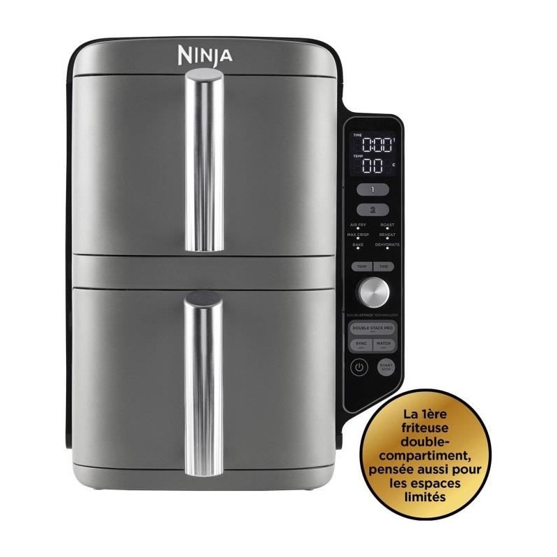 NINJA Foodi ölfreie Fritteuse – Double Stack SL400EU – 9,5 l – 2 unabhängige Kochschubladen – 6 Kochmodi – 2470 W