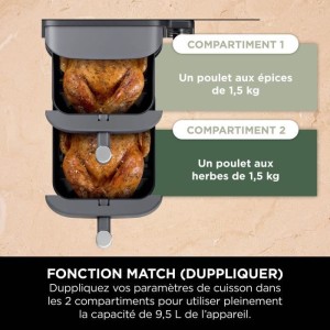 NINJA Foodi Oil-Free Fryer - Double Stack SL400EU - 9.5 L - 2 Independent Cooking Drawers - 6 Cooking Modes - 2470W