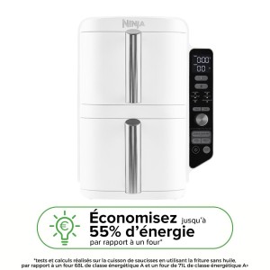 NINJA Heißluftfritteuse – Doppelstapel XL SL400EUWH – 9,5 l Fassungsvermögen – 6 Kochprogramme – Weiß – 2470 W