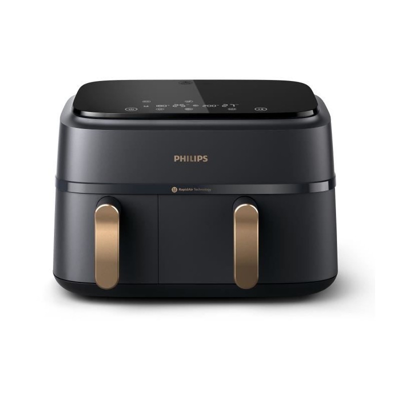 Friteuse sans huile - PHILIPS - NA352/04 - Airfryer Série 3000 double panier 9L avec accessoire - 8 préréglages - 2750W - Noi