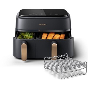 Friteuse sans huile - PHILIPS - NA352/04 - Airfryer Série 3000 double panier 9L avec accessoire - 8 préréglages - 2750W - Noi