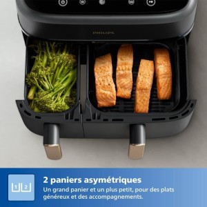 Friteuse sans huile - PHILIPS - NA352/04 - Airfryer Série 3000 double panier 9L avec accessoire - 8 préréglages - 2750W - Noi