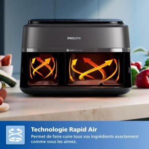 Ölfreie Fritteuse - PHILIPS - NA352/04 - 9 l - Doppelkorb - Touchscreen + Zubehör - Schwarz