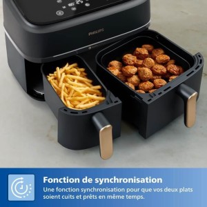 Friteuse sans huile - PHILIPS - NA352/04 - Airfryer Série 3000 double panier 9L avec accessoire - 8 préréglages - 2750W - Noi