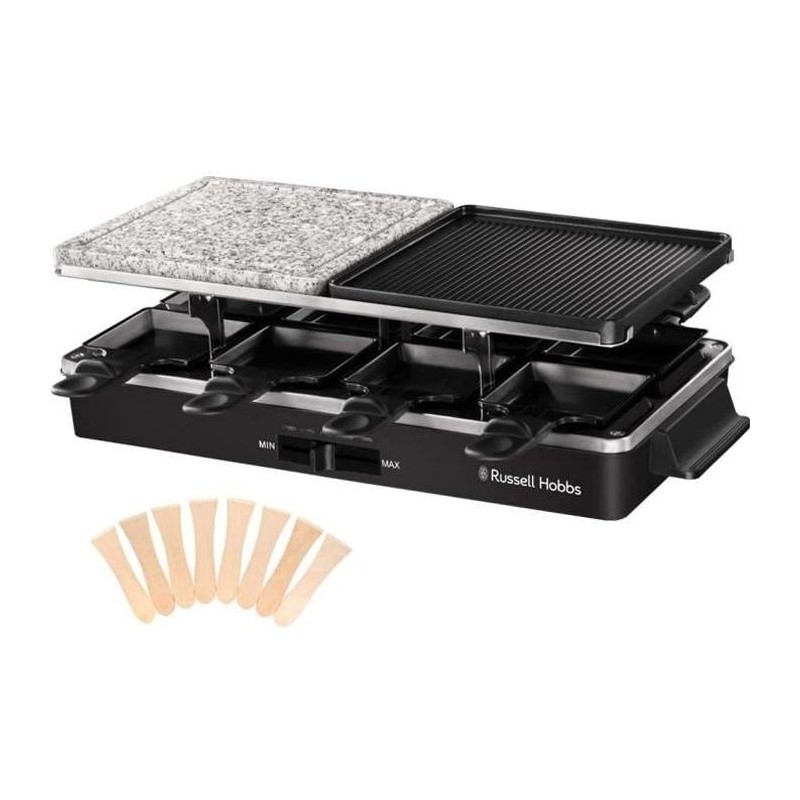 Russell Hobbs Raclette Appliance - 26280-56 - 3 in 1 Multifunction - 8 People - 1400W - Cooking Stone - Reversible Grill