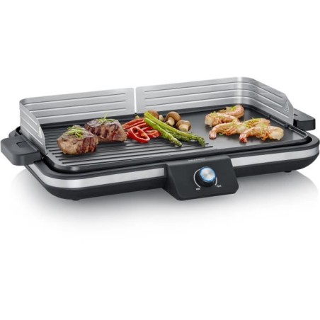 Adjustable plancha up to 230°C - SEVERIN PG8564 - Removable non-stick plate - Electric grill with grease collector - Black