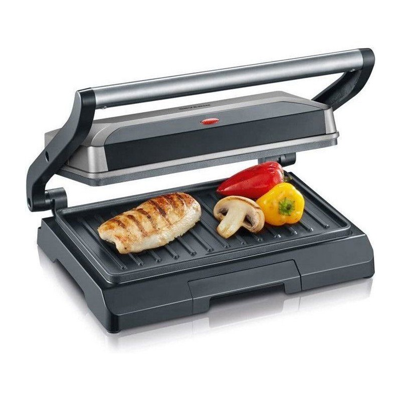 SEVERIN KG2394 Kompakter Multifunktionsgrill: Fleisch - Paninis - Gemüse - Antihaftplatten 23x14 -5 cm - Fettsammler