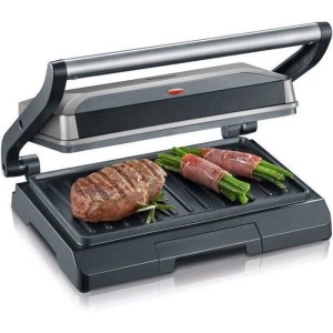 SEVERIN KG2394 Kompakter Multifunktionsgrill: Fleisch - Paninis - Gemüse - Antihaftplatten 23x14 -5 cm - Fettsammler