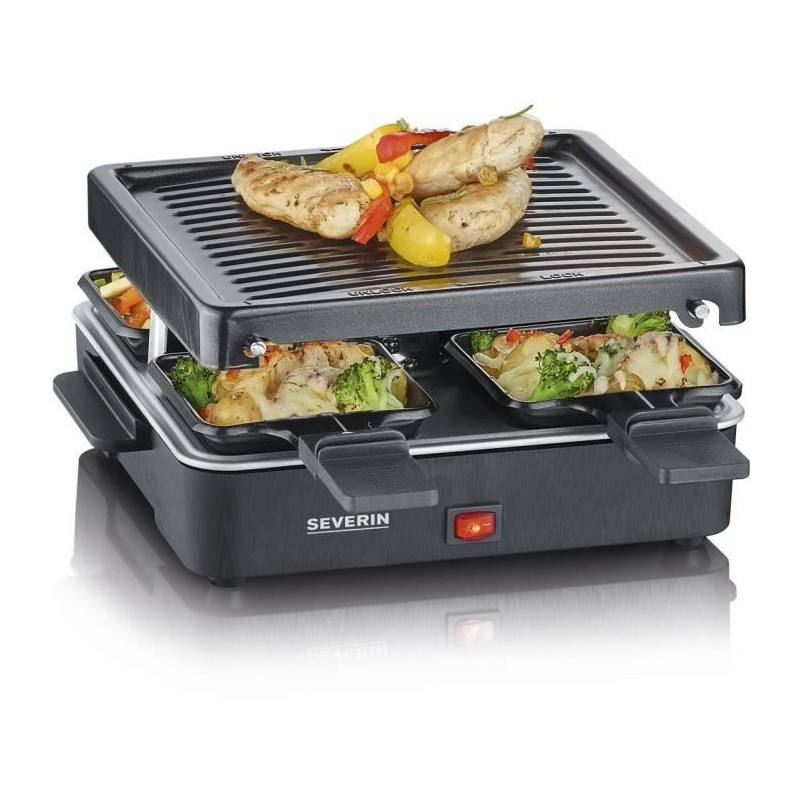 SEVERIN Raclette-Grill 4 Personen kompakt, leicht zu verstauen, ideal für kleine Haushalte, Kochfläche 21 x 21cm, RG 2370