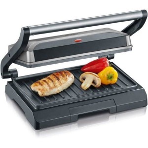 SEVERIN KG2394 Kompakter Multifunktionsgrill: Fleisch - Paninis - Gemüse - Antihaftplatten 23x14 -5 cm - Fettsammler