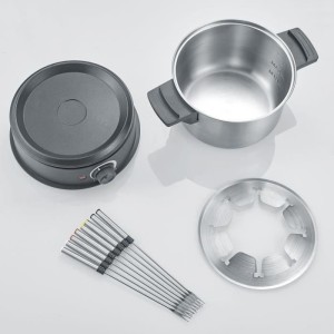 Severin FO2473 Electric Fondue 8 people with removable stainless steel scoop, included: anti-projections and 8 forks protection