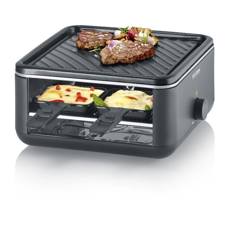 Raclette Grill - SEVERIN - RG2360 - 4 people - Compact - Plate 24 x 24 cm - Includes 4 pans and spatulas - Black