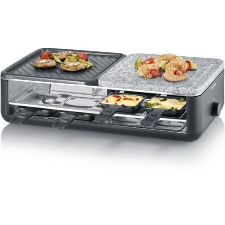 Raclette-Grill - SEVERIN - RG2366 - 8 Personen. - Naturstein und wendbare Kochplatte - 8 Pfannen - Schwarz