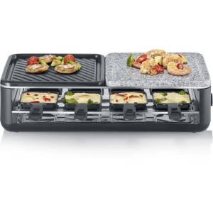 Raclette-Grill - SEVERIN - RG2366 - 8 Personen. - Naturstein und wendbare Kochplatte - 8 Pfannen - Schwarz