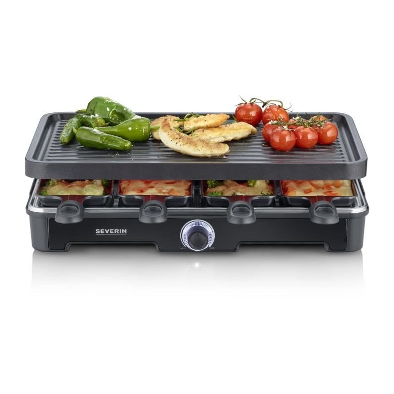 Raclette machine - SEVERIN - RG9670 - 8 people - Large non-stick cooking plate 41.7 x 26.3 cm - 1400 W - Black