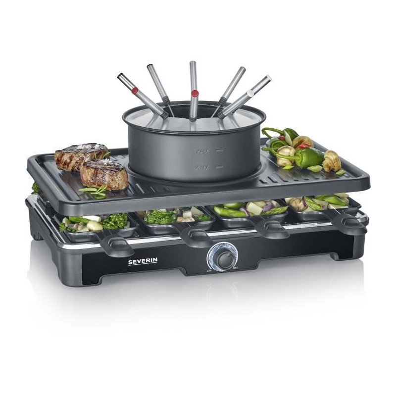 Raclette-Fondue combination - SEVERIN - RG2347 - 8 people - Fondue pot with 8 forks and 8 spatulas - Black