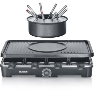 Raclette-Fondue combination - SEVERIN - RG2347 - 8 people - Fondue pot with 8 forks and 8 spatulas - Black