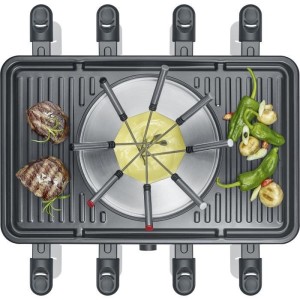 Raclette-Fondue-Kombi - SEVERIN - RG2347 - 8 Personen - Caquelon mit 8 Gabeln und 8 Spateln - Schwarz