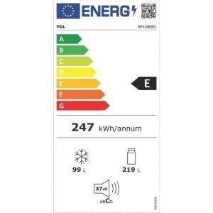 Réfrigérateur combiné - TCL - RP318BSE1 - Classe E - 318 L - 59,5 x 63 x 185 cm - Gris Quartz