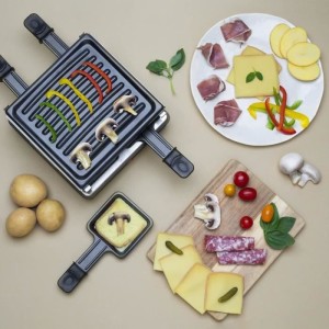 WEASY LUGA40 - Raclette und Grill für 4 Personen - 600W - Antihaftbeschichtung - 19,7x19,7cm - Abnehmbarer Teller