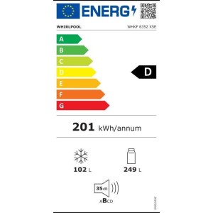 Réfrigérateur combiné - Whirlpool - WHKF6352X5E - Classe D - 351 L (249L + 102L) - 35 dB - Dual No Frost - Gris Inox