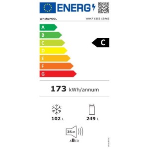 Réfrigérateur combiné - Whirlpool - WHKF6353XBR6E - Classe C - 351 L (249L + 102L) - 35 dB - Dual No Frost - Dark Inox