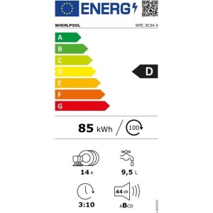 Geschirrspüler - WHIRLPOOL - WFC3C34X - Freistehend - Induktionsmotor - Wasserverbrauch pro Zyklus: 9,5 l