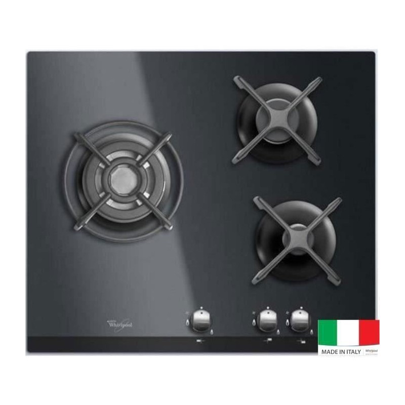 Table de cuisson Gaz - WHIRLPOOL AKT404NB - 3 foyers - 6350W - L59 x P51cm - Noir