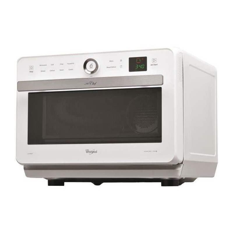 WHIRLPOOL JT469WH - Jet Chef Mikrowelle - 33 L - 6th SENS Combi Crisp Steam - Edelstahl - 36 cm Drehscheibe - Weiß