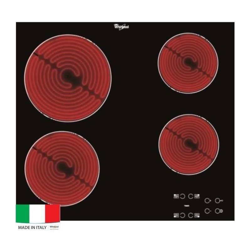 Plaque de cuisson Vitrocéramique WHIRLPOOL AKT8090NE - 4 zones - 6200W - L58 x P51cm - Noir