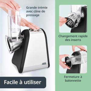 Elektrische Reibe – ADE – Küchenhelfer – 4 Reibearten – Edelstahl/K...