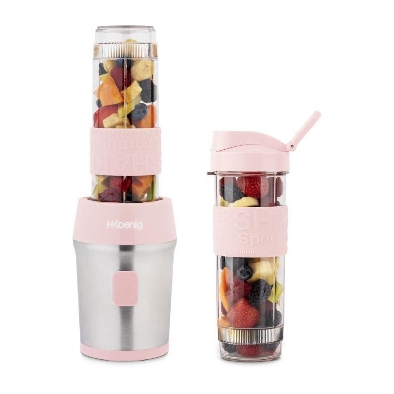 Mini blender - H.KoeNIG - SMOO12 - 300 W - 570 mL - Rose pastel - 2 gourdes incluses - Sans BPA