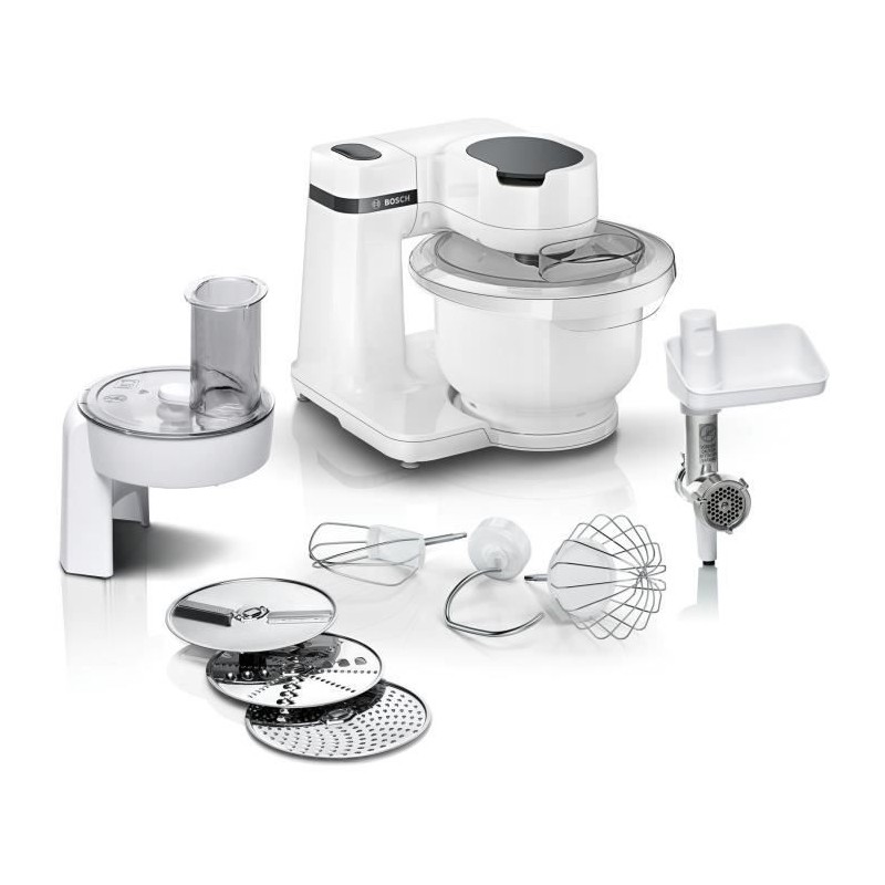 Robot pâtissier BOSCH Serie 2 MUMS2AW21- 700 W - 4 vitesses - 3,8 L - 3 disques - hachoir a viande - Blanc