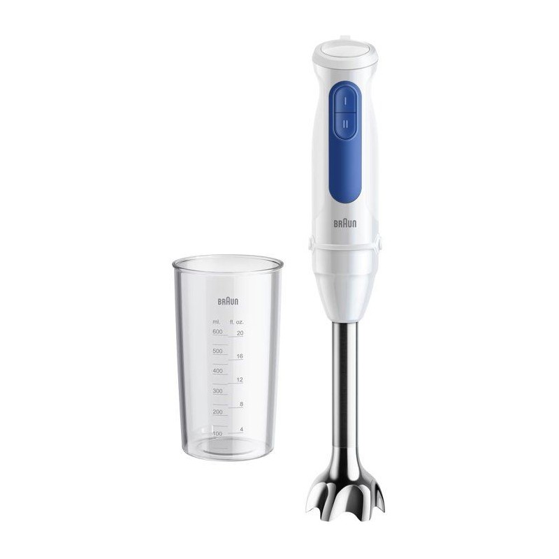 Mixeur plongeant - BRAUN - MultiQuick MQ30001M - 900 W - 2 vitesses - Blanc / Bleu