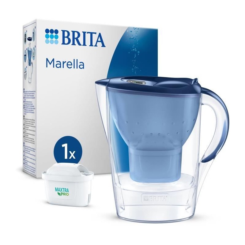 Carafe filtrante BRITA - Marella Bleue - Capacité 2,4L dont 1,4L d'eau filtrée - 1 Cartouche Maxtra Pro All-In-1 incluse
