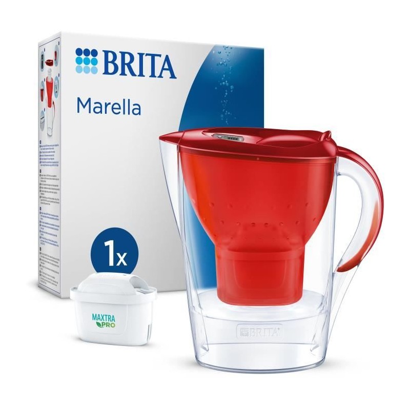 Carafe filtrante BRITA - Marella Rouge - Capacité 2,4L dont 1,4L d'eau filtrée - 1 Cartouche Maxtra Pro All-In-1 incluse