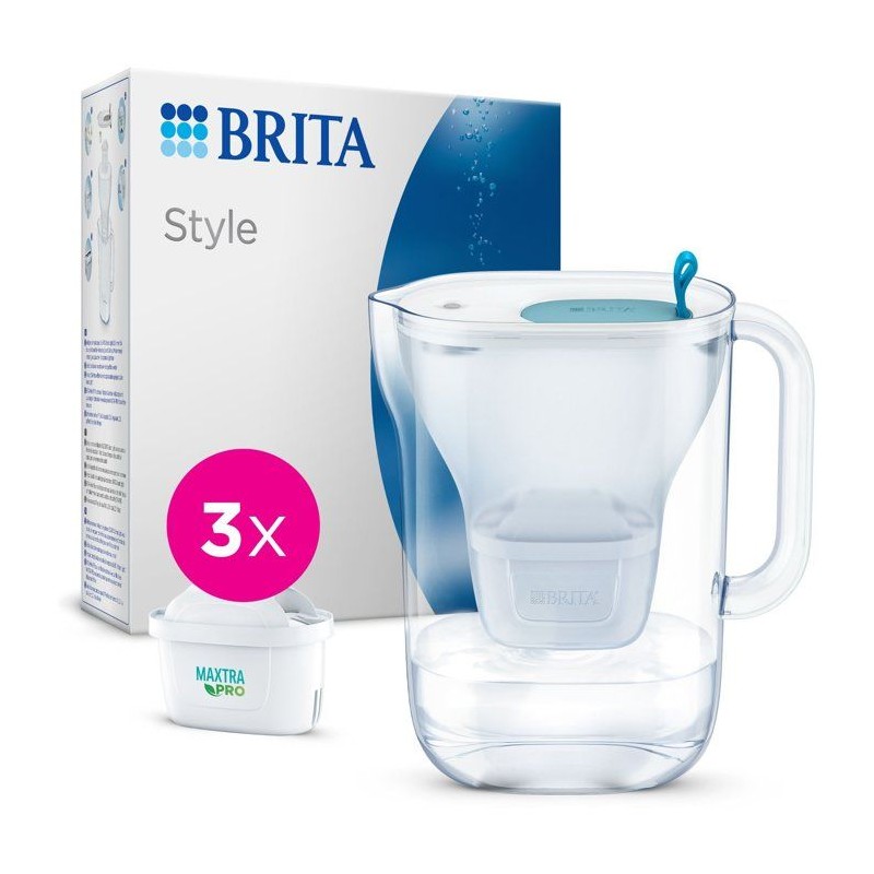 Carafe filtrante BRITA - Style Bleu - Capacité 2,4L dont 1,4L d'eau filtrée - 3 mois MAXTRA PRO