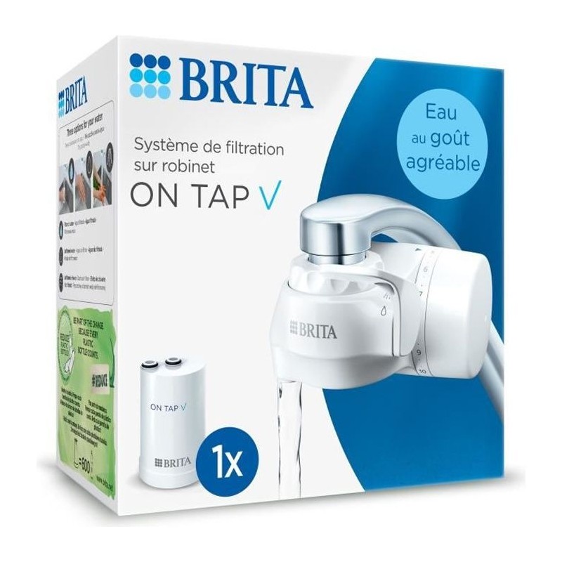 Systeme filtration a eau BRITA - ON TAP - Jusqu'a 4 mois d'eau filtrée - 3 modes d'utilisations - 5 adaptateurs inclus