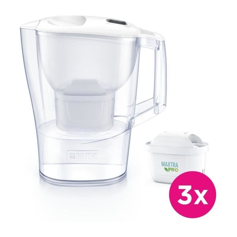 Carafe filtrante BRITA - Aluna Calendar Blanche - Capacité 2,4L dont 1,4L d'eau filtrée - 3 filtres Maxtra Pro All-In-1 inclus